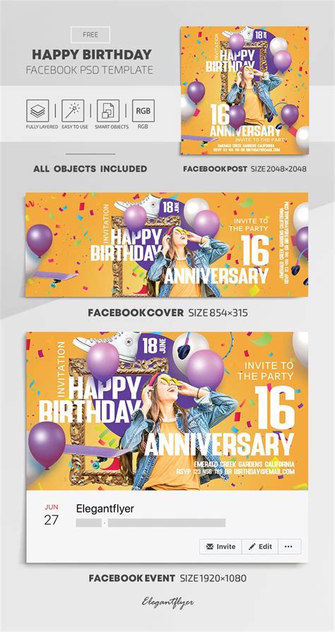 Happy Birthday - Free Facebook Cover Template in PSD + Post + Event cover - 10026650 | by ...