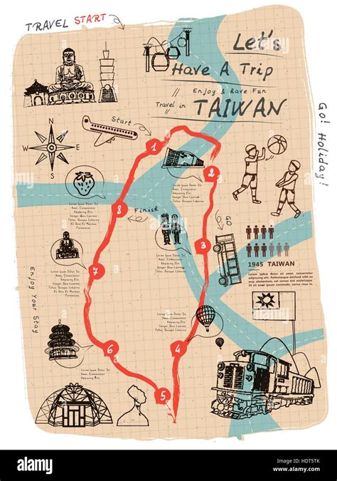 creative Taiwan travel map on notepaper in line style Stock Vector Art ...