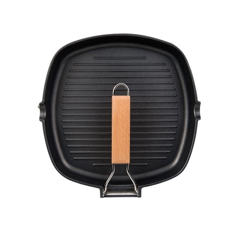 GRILL PAN NON-STICK CAST ALUMINUM WITH FOLDING HANDLE, 8" – MASTERPAN