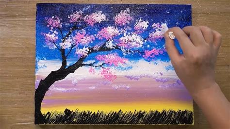 How to paint a Cherry Blossom Tree / Easy Acrylic Painting / Ordinary Objects Art - YouTube