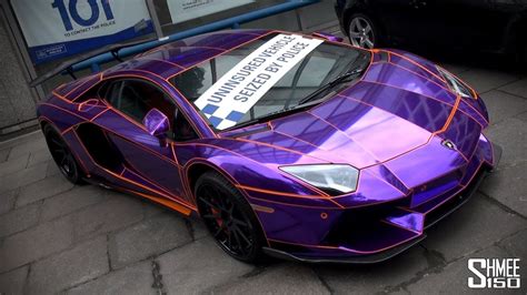 SEIZED: Purple-Chrome Lamborghini Aventador in London - YouTube