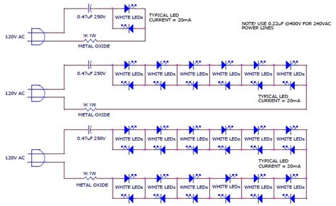 120VAC or 240VAC Powered LEDs | Electronic Schematic Diagram