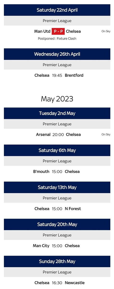 Chelsea remaining fixtures in Premier League : r/chelseafc