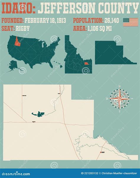Map of Jefferson County in Idaho Stock Vector - Illustration of federal, lakes: 221203132