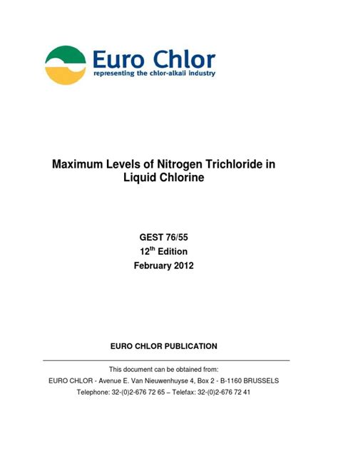 Maximum Levels of Nitrogen Trichloride in Liquid Chlorine | Chlorine ...