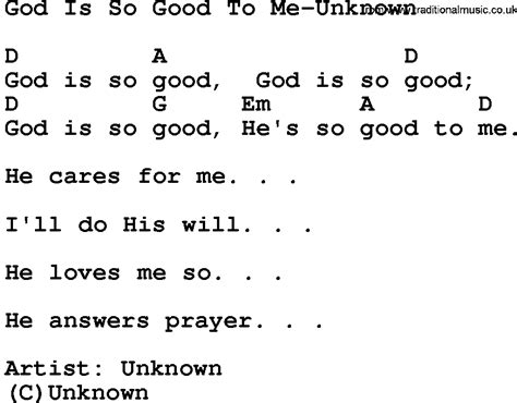Gospel Song: God Is So Good To Me-Unknown, lyrics and chords. | Song ...