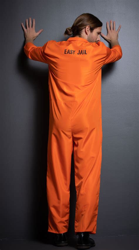 Men's Bad Boy Convict Costume, Orange Prison Jumpsuit Costume