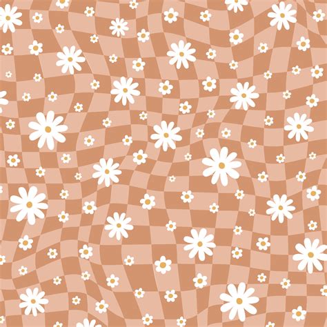 Groovy retro floral background. Retro checkered background. Retro 70s ...