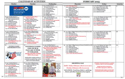 Calendar/Menu – Harrington Senior Center