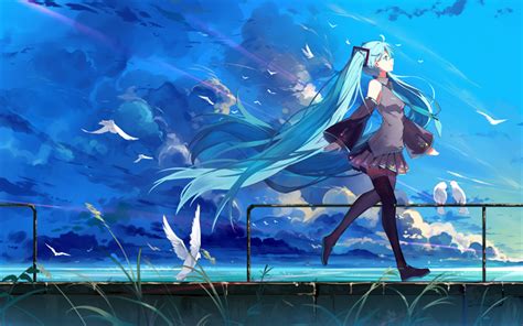 Download wallpapers Hatsune Miku, birds, manga, anime characters, Vocaloid besthqwallpapers.com ...