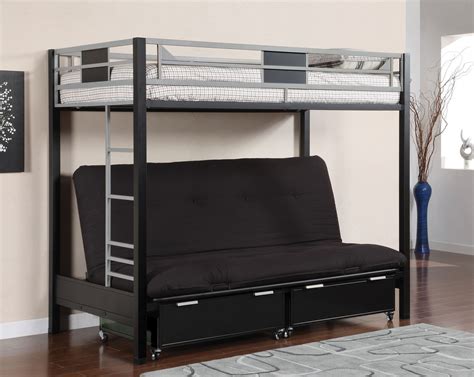 MacArthur Silver Black Twin Futon Metal Bunk Bed