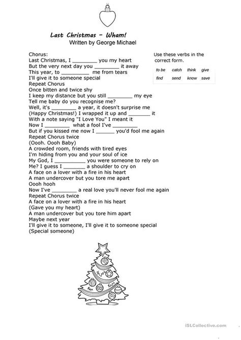 Last Christmas_song_lyrics fill-in - English ESL Worksheets | Christmas ...