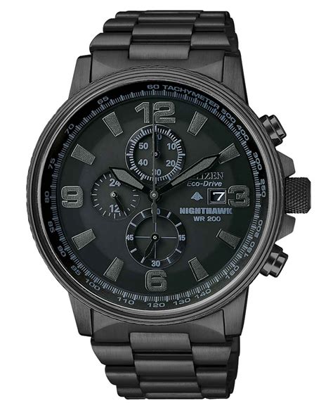 Citizen Men's Chronograph Eco-drive Nighthawk Black Ion Plated Stainless Steel Bracelet Watch ...