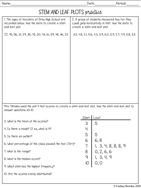 Stem And Leaf Worksheet