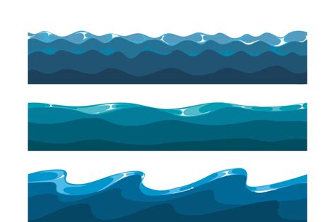 Cartoon ocean, sea, water waves vector seamless patterns By Microvector | TheHungryJPEG