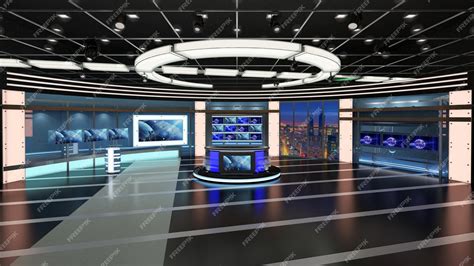 Premium Photo | Virtual TV Studio Set Green screen background 3d Rendering Virtual set studio ...