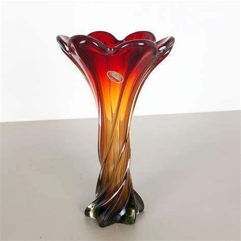 Extra Large Multi-Color Floral Murano Glass Sommerso Vase, Italy 1960s ...