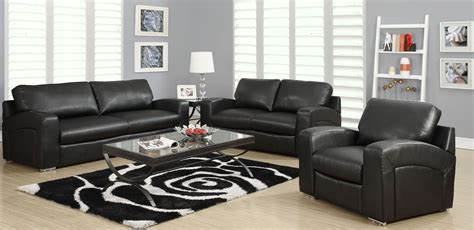 Black Bonded Leather Match Sloped Back Living Room Set from Monarch ...