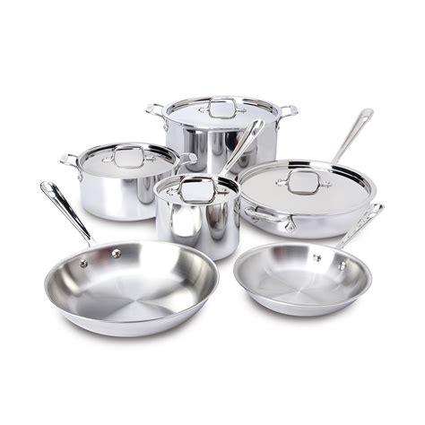 All-Clad D3 3-Ply Stainless Steel Cookware Set 10 Piece Induction Oven Broil Safe 600F Pots and ...
