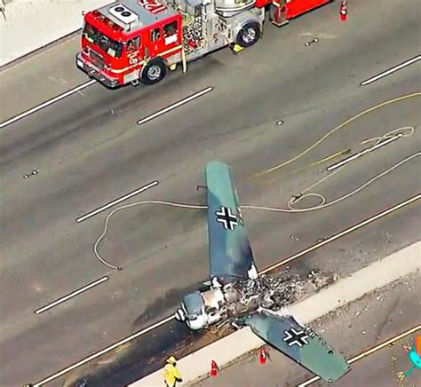 Vintage plane erupts in flames after crashing onto freeway in Southern California - ABC News