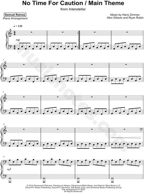 Samuel Ramos "No Time for Caution / Main Theme" Sheet Music (Piano Solo) in A Minor - Download ...