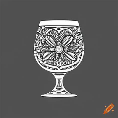Intricate black and white wine glass drawing