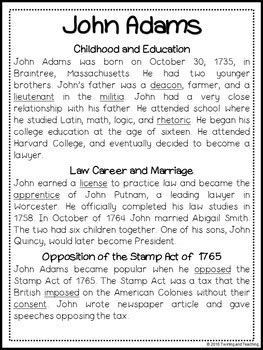 John Adams Biography Pack | Distance Learning by A Page Out of History