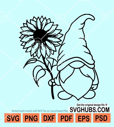 Gnome with sunflower svg, Sunflower gnome svg, Gnome with sunflower svg, Garden gnome svg