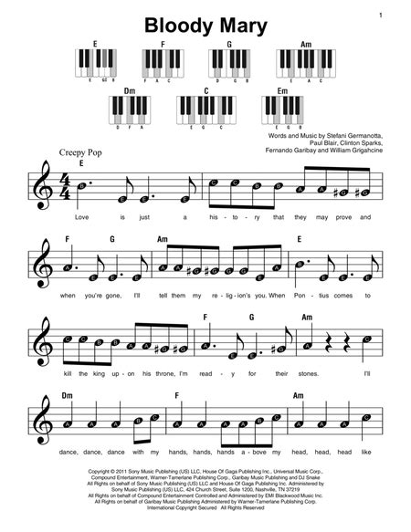 Bloody Mary by Lady Gaga - Easy Piano - Digital Sheet Music | Sheet Music Plus