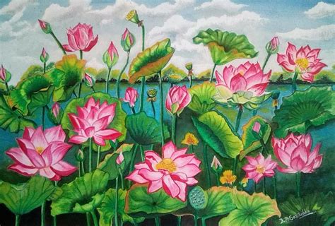 Lotus pond Painting by KR Sasirekha - Fine Art America