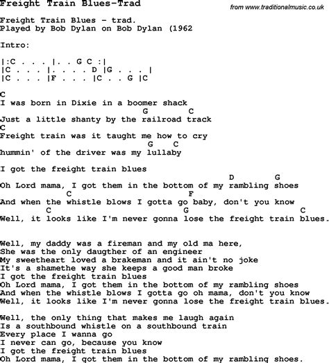 Blues Guitar lesson for Freight Train Blues-Trad, with Chords, Tabs, and Lyrics