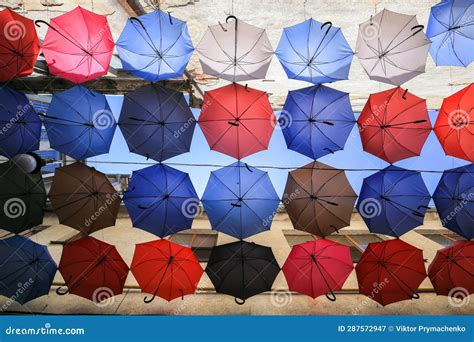 Colored Umbrellas Over the Street in the City Uzhgorod Stock Image - Image of object, weather ...