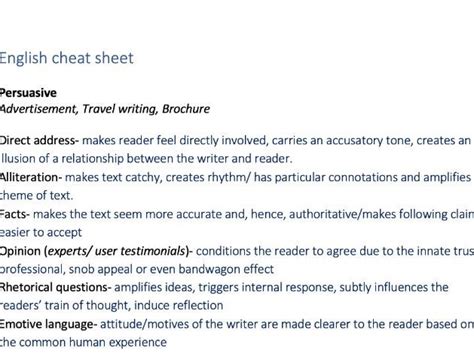 English literary devices cheat-sheet | Teaching Resources