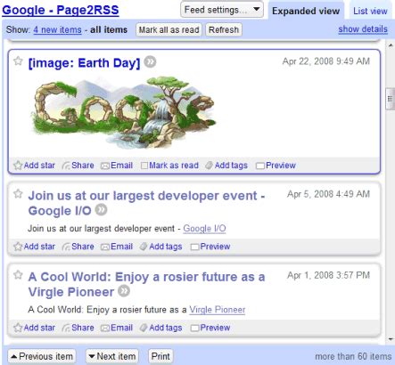 Monitor Google's Homepage with Page2RSS