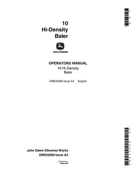 John Deere 10 Hi Density Baler OME20289 Operators and Maintenance Manual PDF Download - Service ...