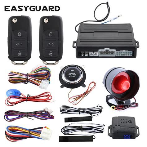 Easyguard PKE car alarm system passive keyless entry kit remote engine start push button start ...