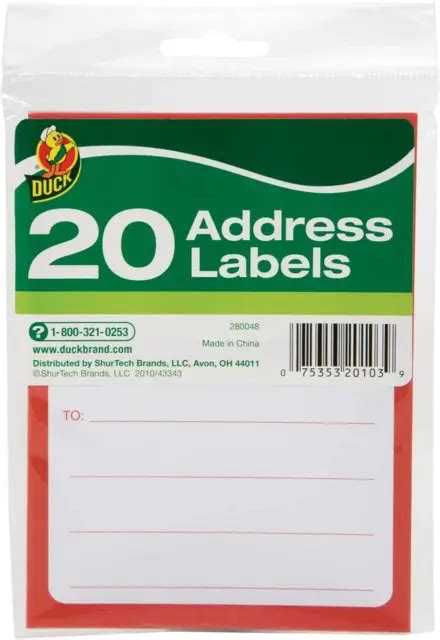 DUCK BRAND TO/FROM Pressure-Sensitive Address Mailing Labels, 20 Label Pack $8.73 - PicClick