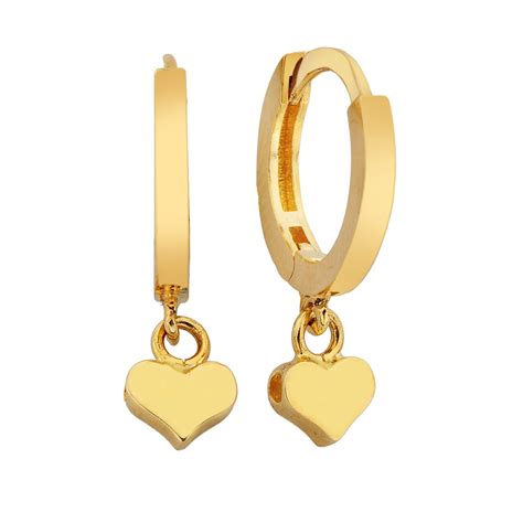 14K Real Solid Gold Heart Dangle Drop Earrings for Women | Latika Jewelry