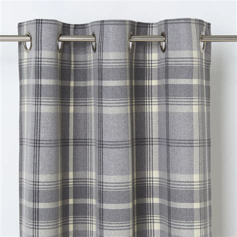 Podor Grey Check Unlined Eyelet Curtain (W)167cm (L)228cm, Single | Departments | DIY at B&Q