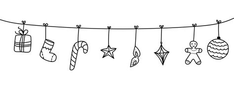 Christmas garland with holiday elements in doodle style vector illustration. New year decoration ...