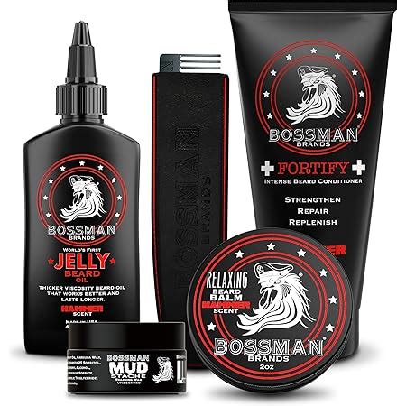 Amazon.com : Bossman Essentials Beard Kit for Men - Beard Oil Jelly ...