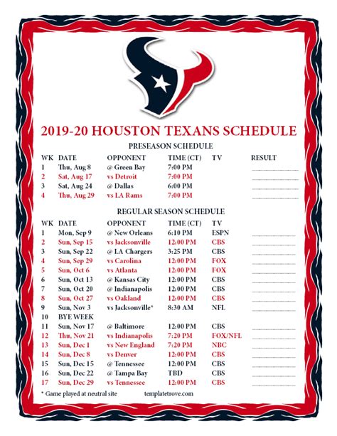 Houston Texans 2024 Schedule Printable Pdf