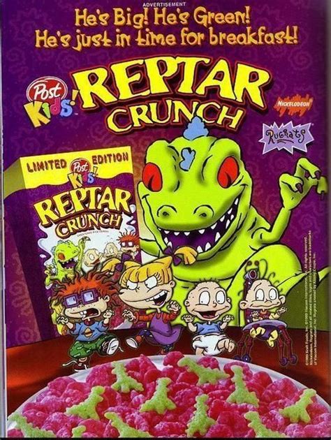 Reptar crunch cereal rugrats | Rugrats, Rugrats all grown up, Childhood ...