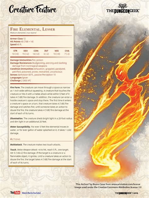 D&D 5e Creature Feature – Lesser Fire Elemental | Dungeons and dragons 5e, Dungeons and dragons ...