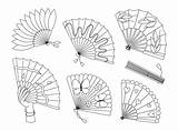 Hand fans coloring Page Asian Traditional Folding Souvenir Cooling  sketch template