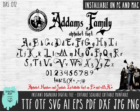 Addams Family Font Ttf-otf Installable on Mac-pc Addams | Etsy