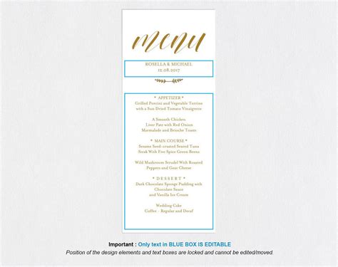 Gold Printable Menu Card Template Editable Text Instant - Etsy