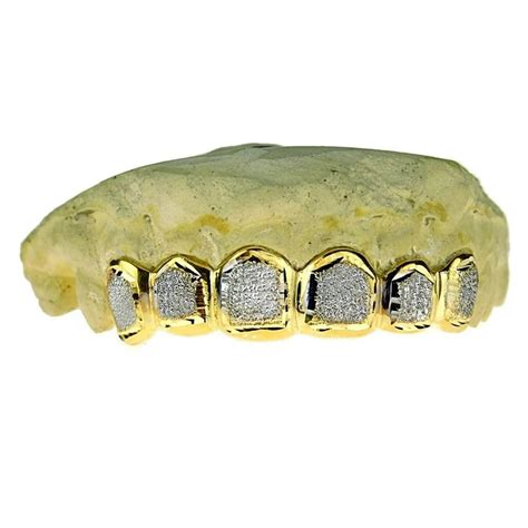 Bling Cartel - Custom Grillz Gold Plated Real 925 Sterling Silver Diamond Dust 6 Top Teeth 2 ...