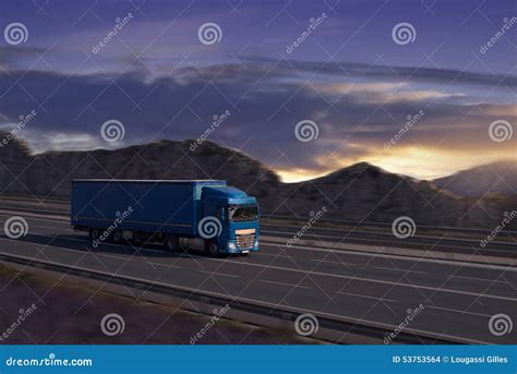 Blue semi truck stock photo. Image of trucking, driving - 53753564