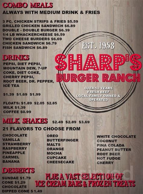 Sharp's Burger Ranch menu in Clarkston, Washington, USA